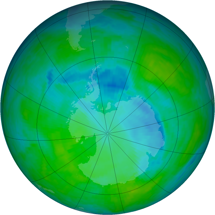 Antarctic ozone map for 20 December 1990